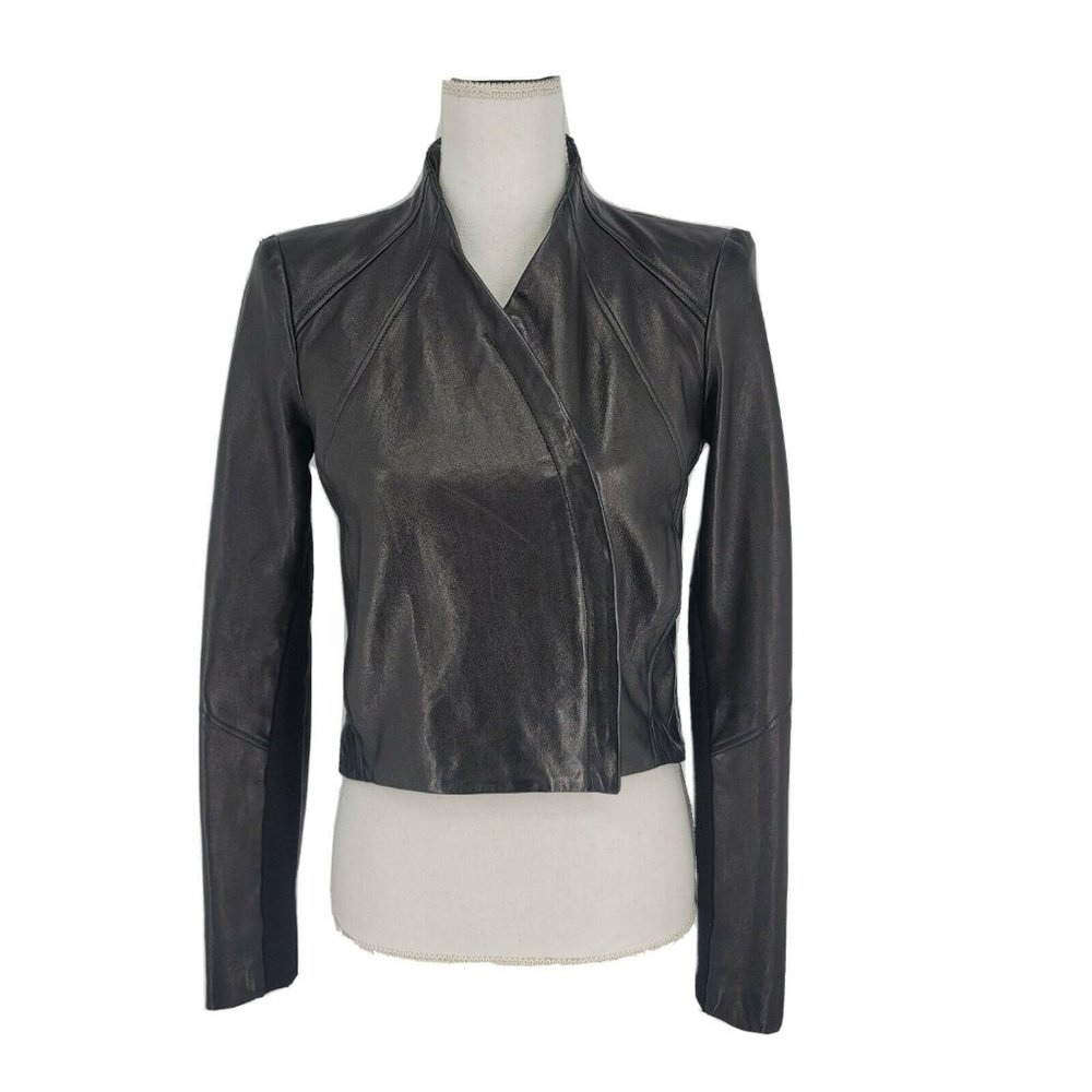 HELMUT LANG  Lamb Leather Crop Moto Jacket Small